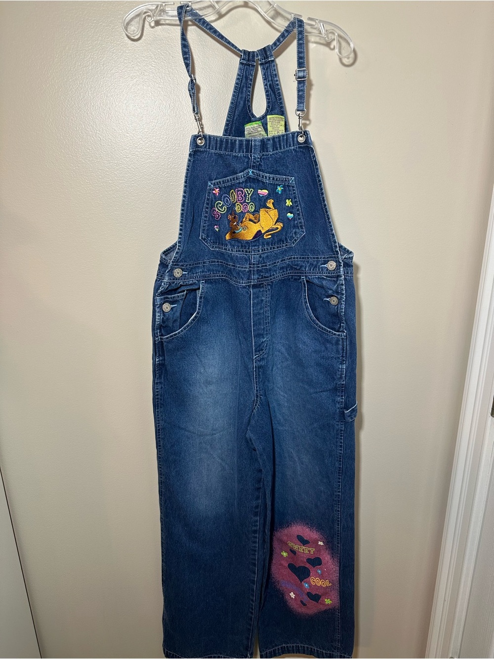 Y2K 2002 Scooby Doo Girls Size 14 Denim Overalls Embroidered  Cartoon Network